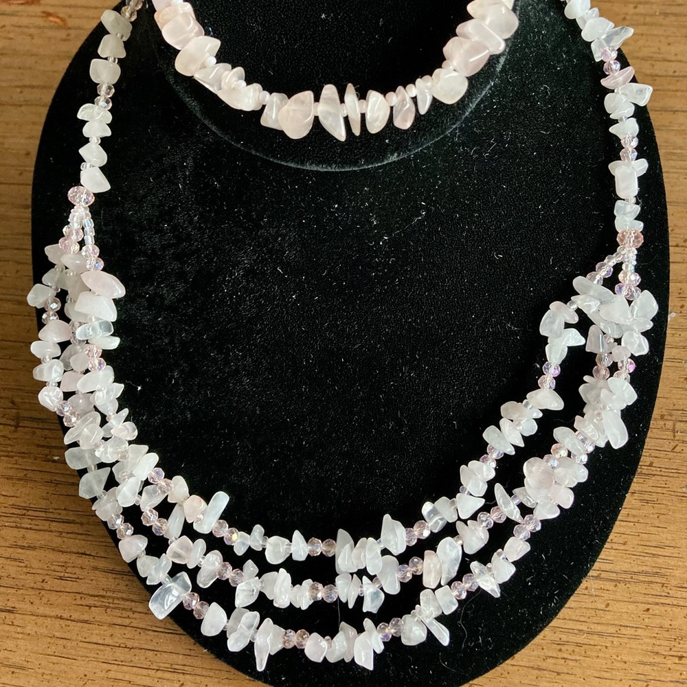 925 silver Rose Quartz necklace & bracelet set